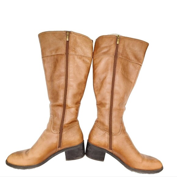Franco Sarto Lizbeth Tan Leather Tall Boot Wide Calf Side Zipper Women's Size 6 - Picture 4 of 9